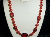  Red Cube and Pink Pearl Necklace