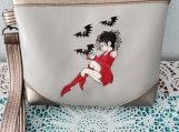 Silver and Gray Wristlet Pouch with embroidery