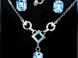 Vintage AMCO Silver Blue Topaz Art Deco Necklace & Earring Set