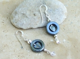 Hematite Circle Heart Sterling Earrings