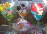 Hand painted assorted mermaid wine goblets glasses. set of 4  - 