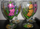 Origianl floral Hand painted gladiola ice tea glasses. set/4    