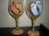 OriginaHand painted flip flop white wine goblets glasses. set/4 