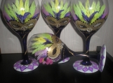 Original new Hand painted mardis gras balloon glasses. set/4  