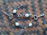 Frosted Glass and Key / Wing Charm Bracelet