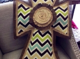 Brown, tan and green multi Chevron and Burlap Door Hanger