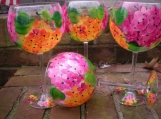 Hand painted Hawaiian Plumeria  floral wine glasses. set/4     