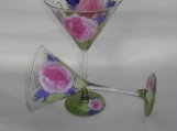 Hand painted pinkrose romantic floral martini glasses set of 4  