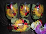 Hand painted sunflower ladybug  ice tea glasses. set/4  gift   