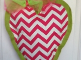 Pink Chevron Heart with Lime Green Burlap Door Hanger