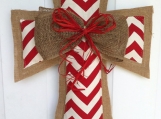 Red Chevron Burlap Door Hanger