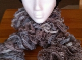 ruffle scarf in sand, greys and white