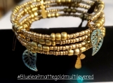 Blue Leaf Matte Gold Stacked Bracelet  