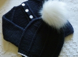 Size 3-6 mos ~ Hand Knit Baby Jacket & Pompom Hat 