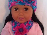 Doll Crochet Hat/Scarf Pink/Purple with Flower