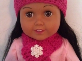 Doll Crochet Hat/Scarf Pink with Snowflake