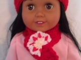 Doll Crochet Hat/Scarf Red with Lace & Heart