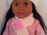 Doll Crochet Hat/Scarf White with Pink Flower