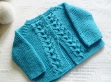 Size 12 months ~ Hand Knit Turquoise Open Front Cardigan