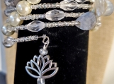 Lotus Charm Stacked Bracelet in White and Clear