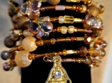 Hamsa Evil Eye Protector Gold Bead Stacked Bracelet 