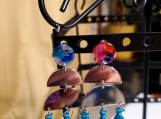 Double Half Moon Earrings with Blue Tassels 