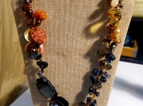 One of a Kind Beads Necklace Gold, Black and Amber Tones