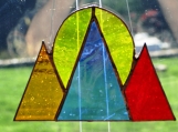 Stained glass Tri-Mountains w/Rising Sun