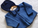 Size 6-12 mos ~ Hand Knit Baby Boy Jacket and Hat in Denim & Nav