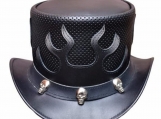 Flames Perforated Top Hat With 3 Skulls Band