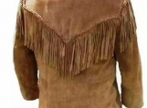 Men's Cowboy Western Cowhide Suede Jacket Brown Color With Fringes # 5