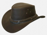 Unisex Australian Outback Hat - Down Under Leather Hat - Brown