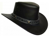Unisex Australian Outback Hat - Ventilating Black Leather Hat