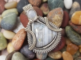 Beautiful Banded Blue Opal and Moonstone Pendant 
