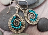 Circle Earrings in Silver and Turquoise 