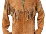Men's Brown Suede Western Cowboy Fringed Leather Shirt