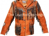 Men's Cowboy Western Cowhide Suede Leather Brown Jacket