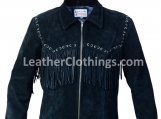 Men's Cowboy Western Cowhide Suede Leather Jacket With Fringes
