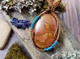 Outstanding Yellow Picasso Jasper and Turquoise Pendant 