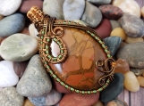 Pretty Yellow Picasso Jasper Oval with Peridot Beads 