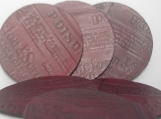 Set of 6 Red Steampunk "Pinkston Pharmacy" Coasters and Case.