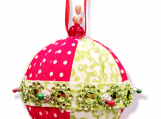 Fabric Quilted Ornament. Christmas Ornament. Red Green Parasol