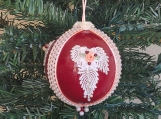 Victorian Christmas Ornament Butterfly Lace, Wine & White Large