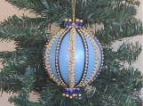 Victorian Christmas Ornament Holiday Stripe, Blue & Gold Large