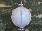 Victorian Christmas Ornament Holiday Stripe Blue & Silver Large