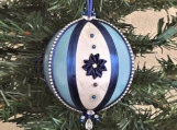 Victorian Christmas Ornament Satin Poinsettia Blue&Silver Large