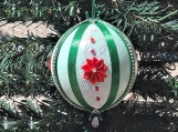Victorian Christmas Ornament Satin Poinsettia, Green&Red Large