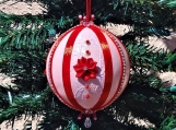 Victorian Christmas Ornament Satin Poinsettia Pink & Red Large