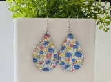 Wooden earrings, blue flower earrings 