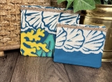 A Set of 2 Teal,White,Yellow SeaShell Print Cosmetic/Jewelry Bag